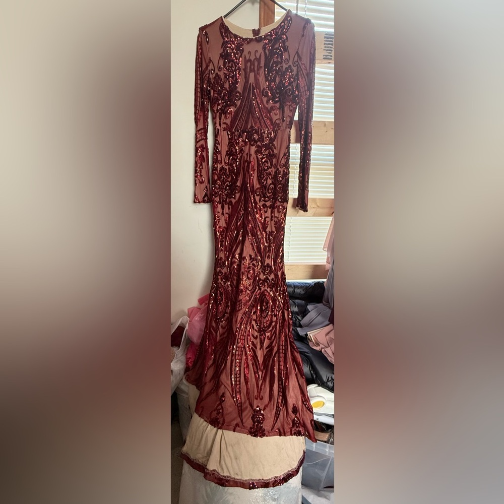 Fashion Nova Burgundy Sequin Maxi Dress - Picture 3 of 4